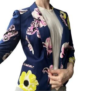 J. Crew Navy and Pink Floral Blazer size 2